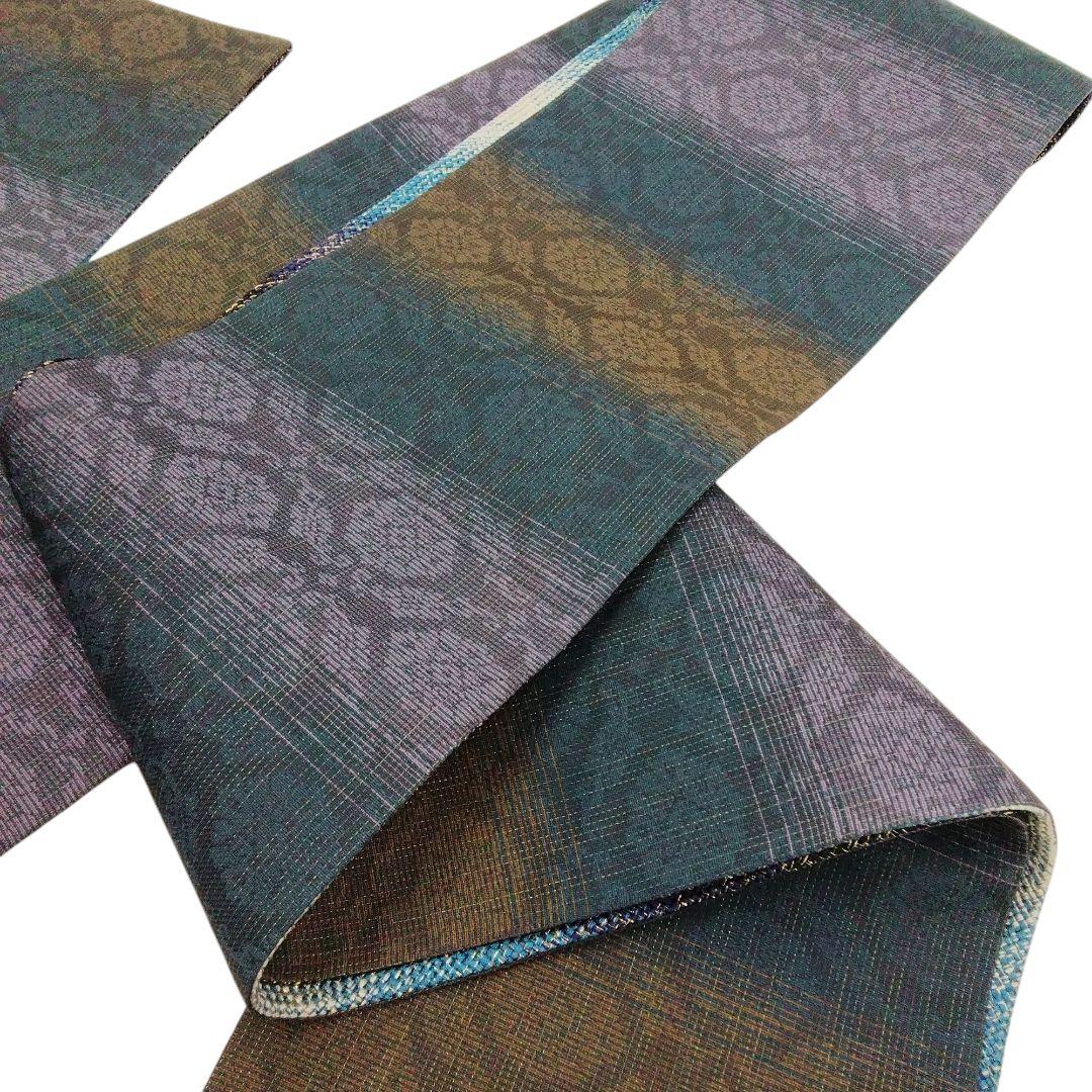 本手組細帯 風繭結 半幅帯 金糸 ブルー 組工房まえだ 西陣 #4948