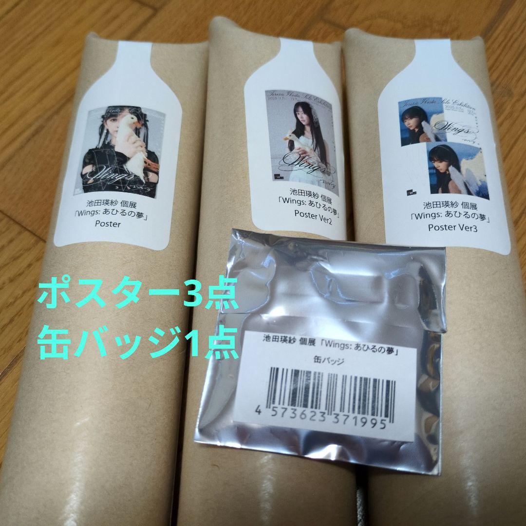 乃木坂46　池田瑛紗　個展「wings:アヒルの夢」ポスター3点　缶バッジ1点