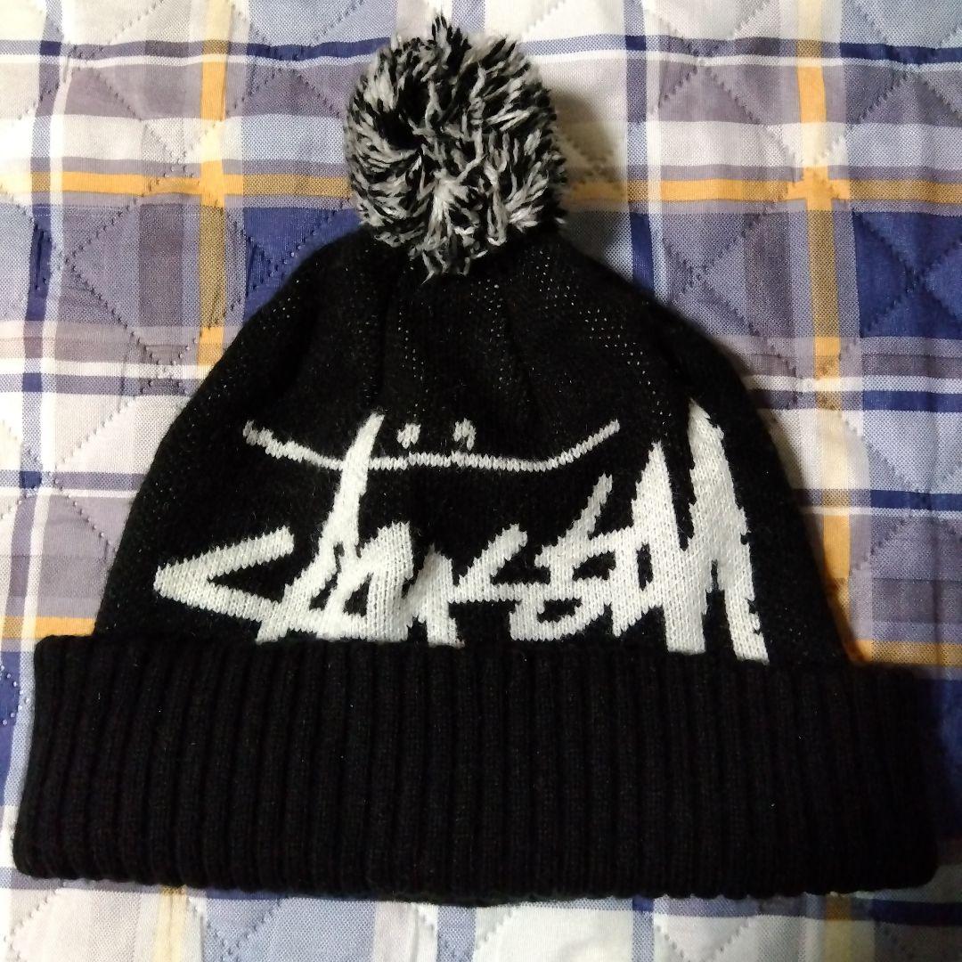 Stussy ポンポン付きニット帽 黒 - メルカリ