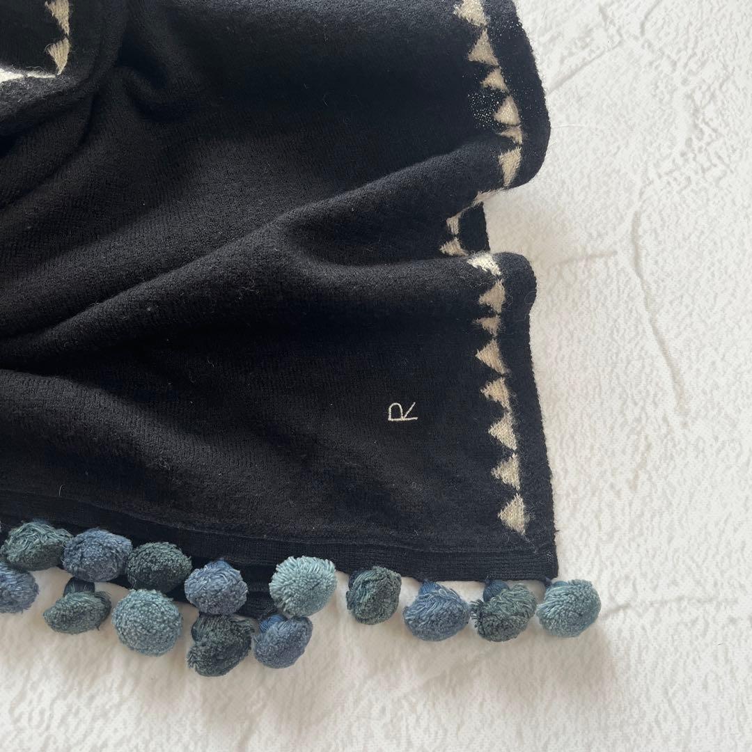 45R フローニット 大判ストール ポンポン 付き