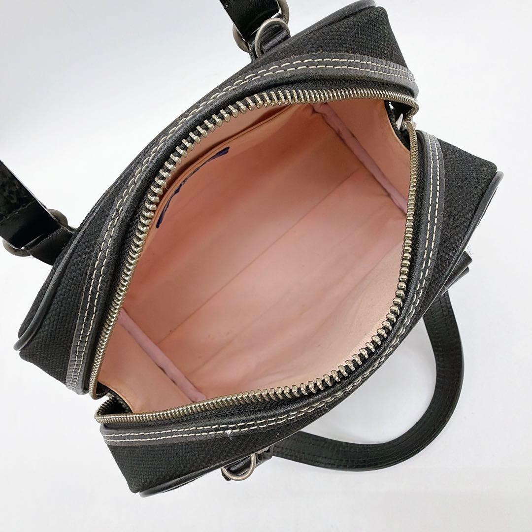 希少【バーバリーブルーレーベル】ミニボストン ハンドバッグ 黒 ピンクホース刺繍