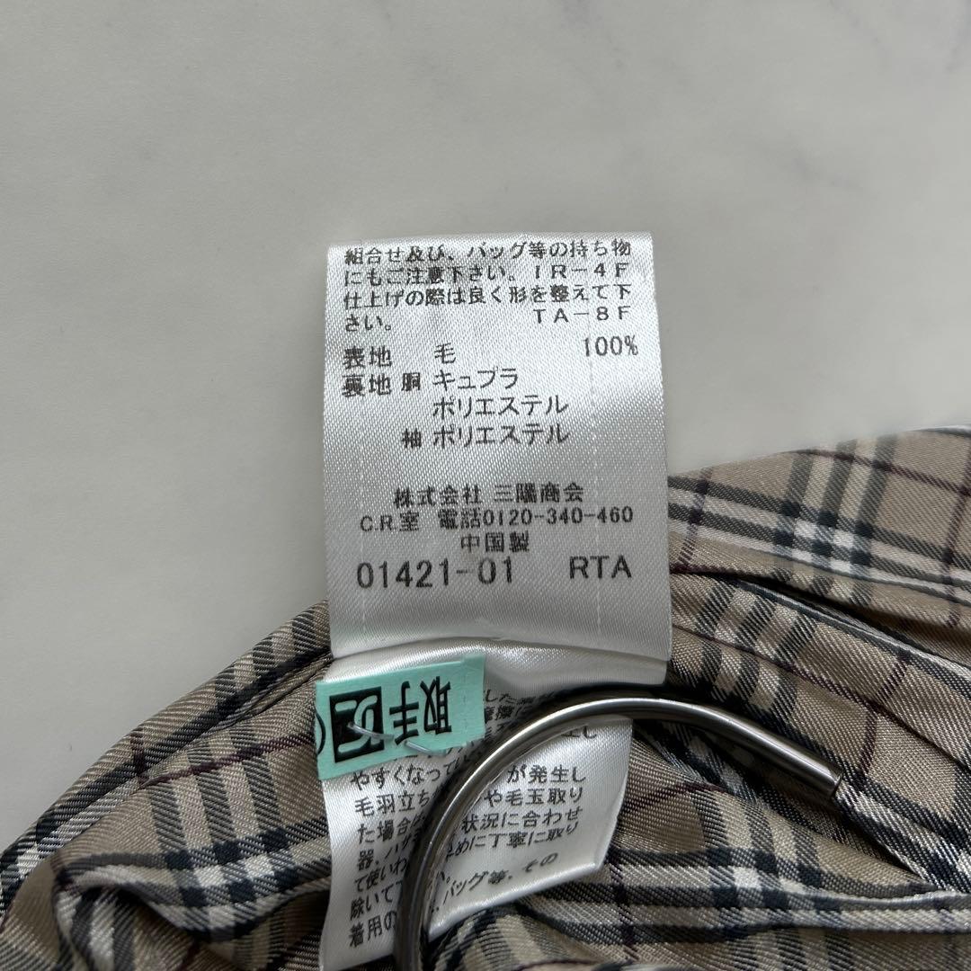 バーバリーブルーレーベル ボルドー ノーカラー コート ダブル ノバチェック