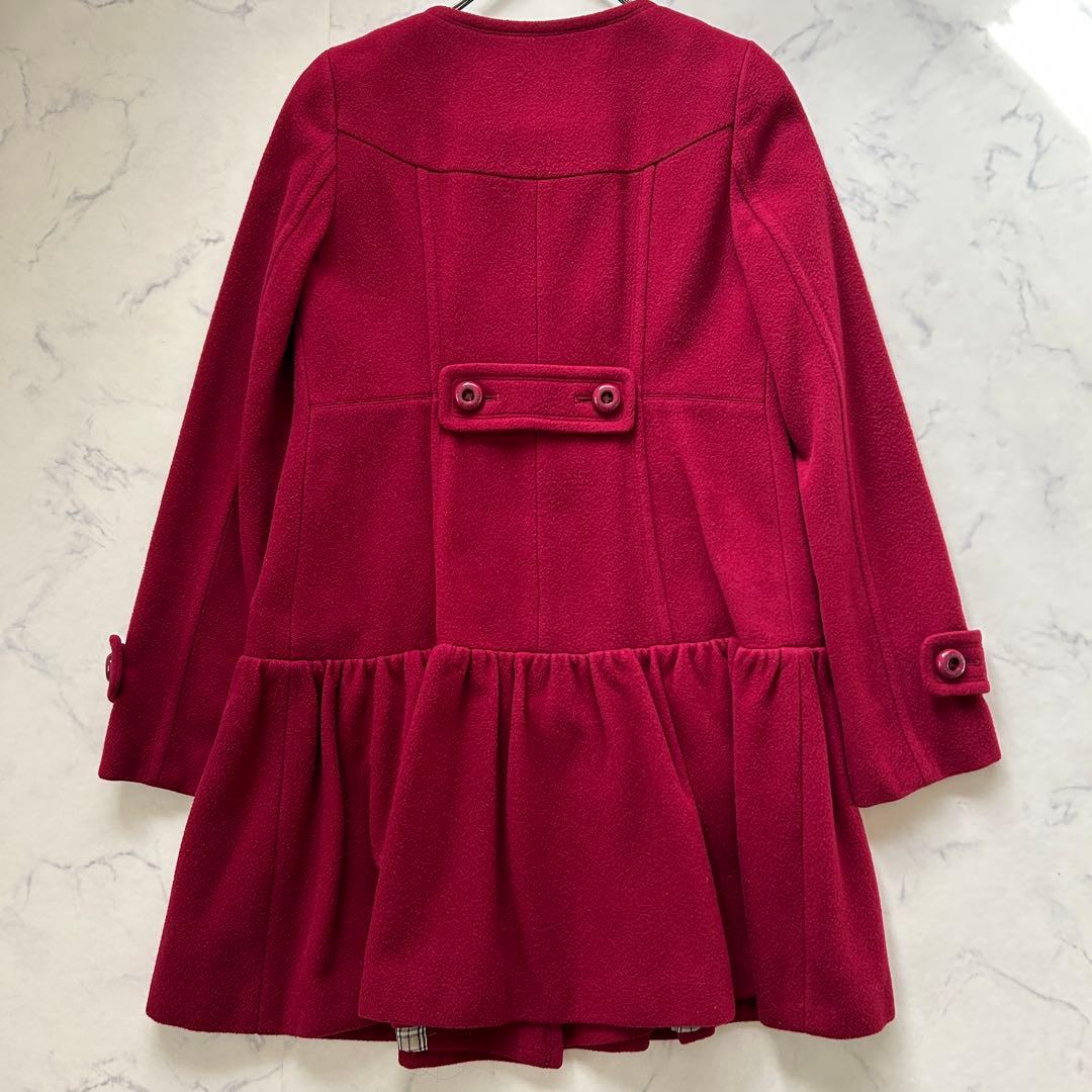 バーバリーブルーレーベル ボルドー ノーカラー コート ダブル ノバチェック