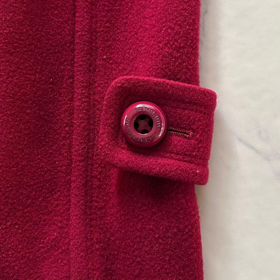 バーバリーブルーレーベル ボルドー ノーカラー コート ダブル ノバチェック