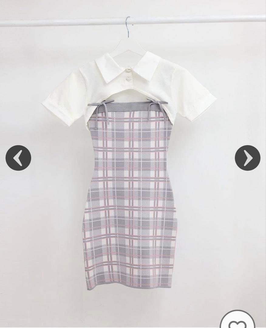 ハニーミュウ checkアンサンブルワンピース ホワイト