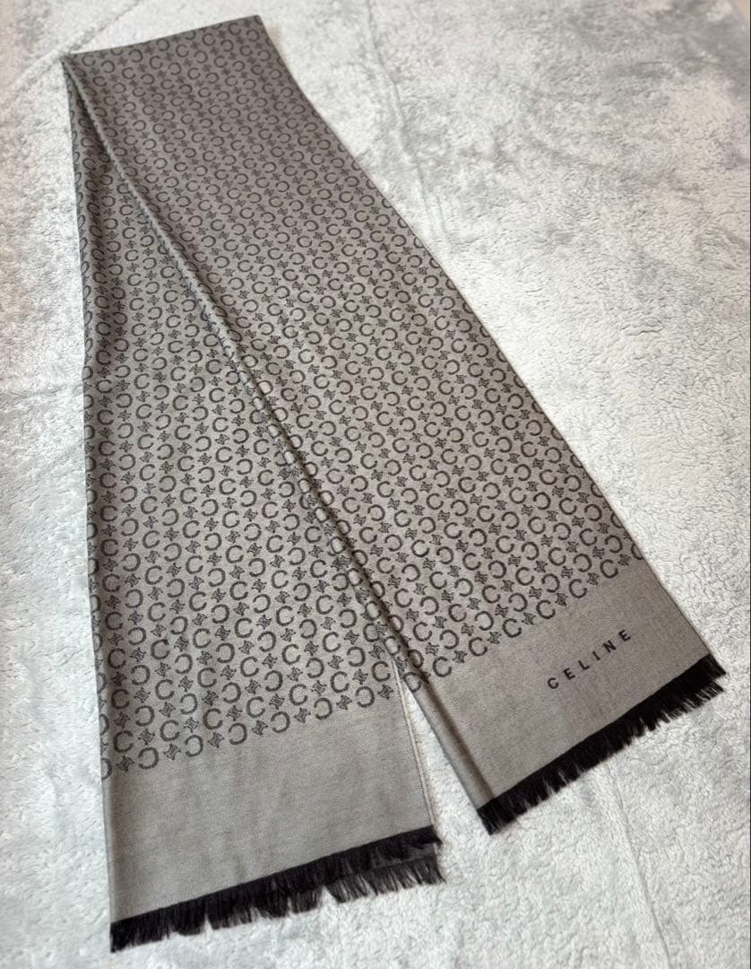 セリーヌ CELINE 薄手マフラー ショール ブラウン ウール100% - メルカリ