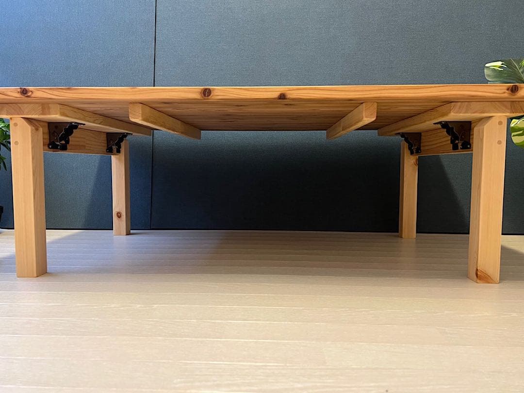 【オーダー】 ローテーブル 長方形 140cm 80cm 杉 折畳み脚 木組 角