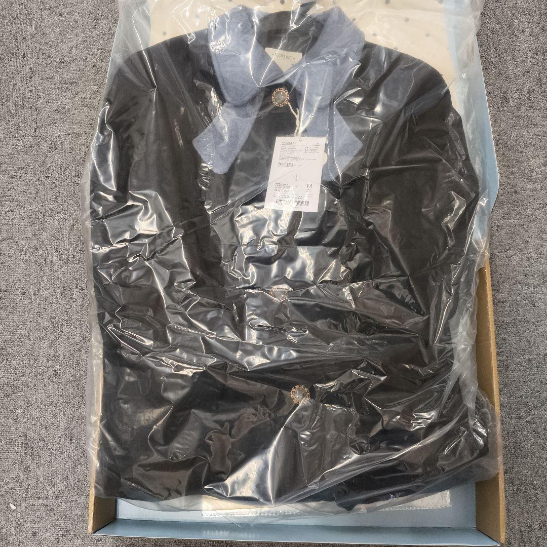 KUOSE ボウカラーコート　リボンカラーコート　バイカラー　水色　黒　正規品