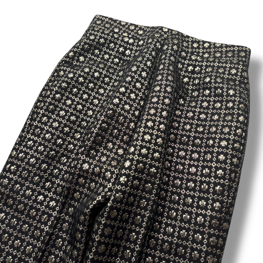 【極美品】CELINE セリーヌ　総柄　パンツ 刺繍　金 ズボン　ウール　シルク
