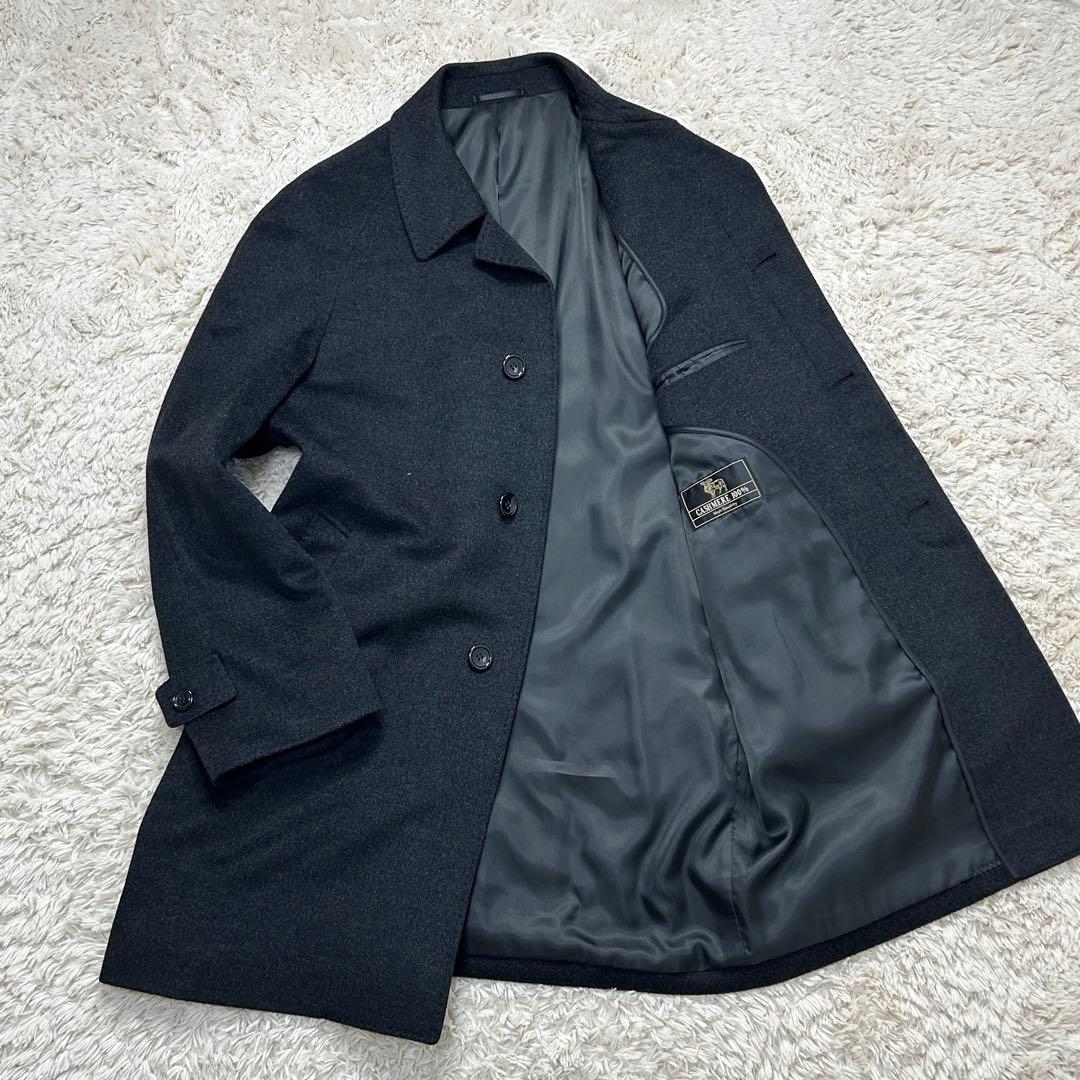 【美品】カシミヤ100% ステンカラーコート ダークグレー 大きいサイズ A7