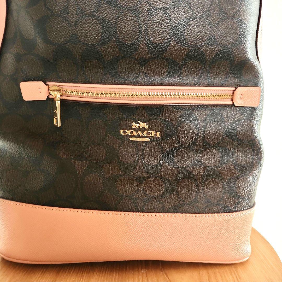 【美品】COACH レザーバックパック ダークブラウン＆ピンク