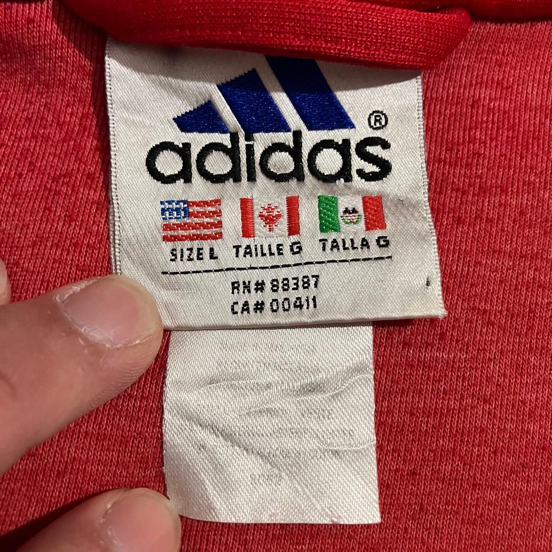 adidas 90s トラックジャケット L相当 赤黒 ワイドシルエット**