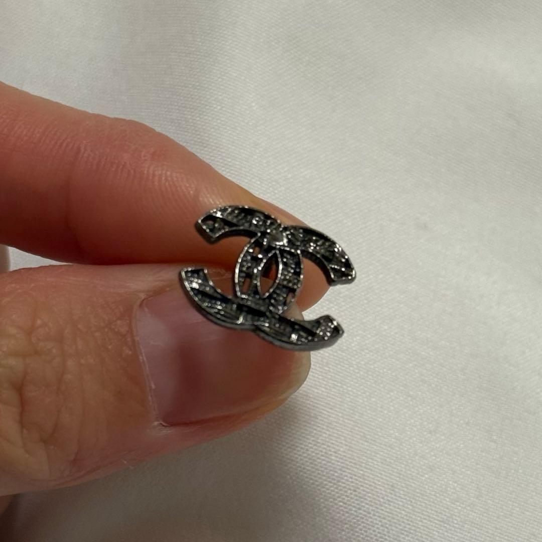 正規 CHANEL シャネル CCマーク ロゴ ピアス ツイード ブラック 片方