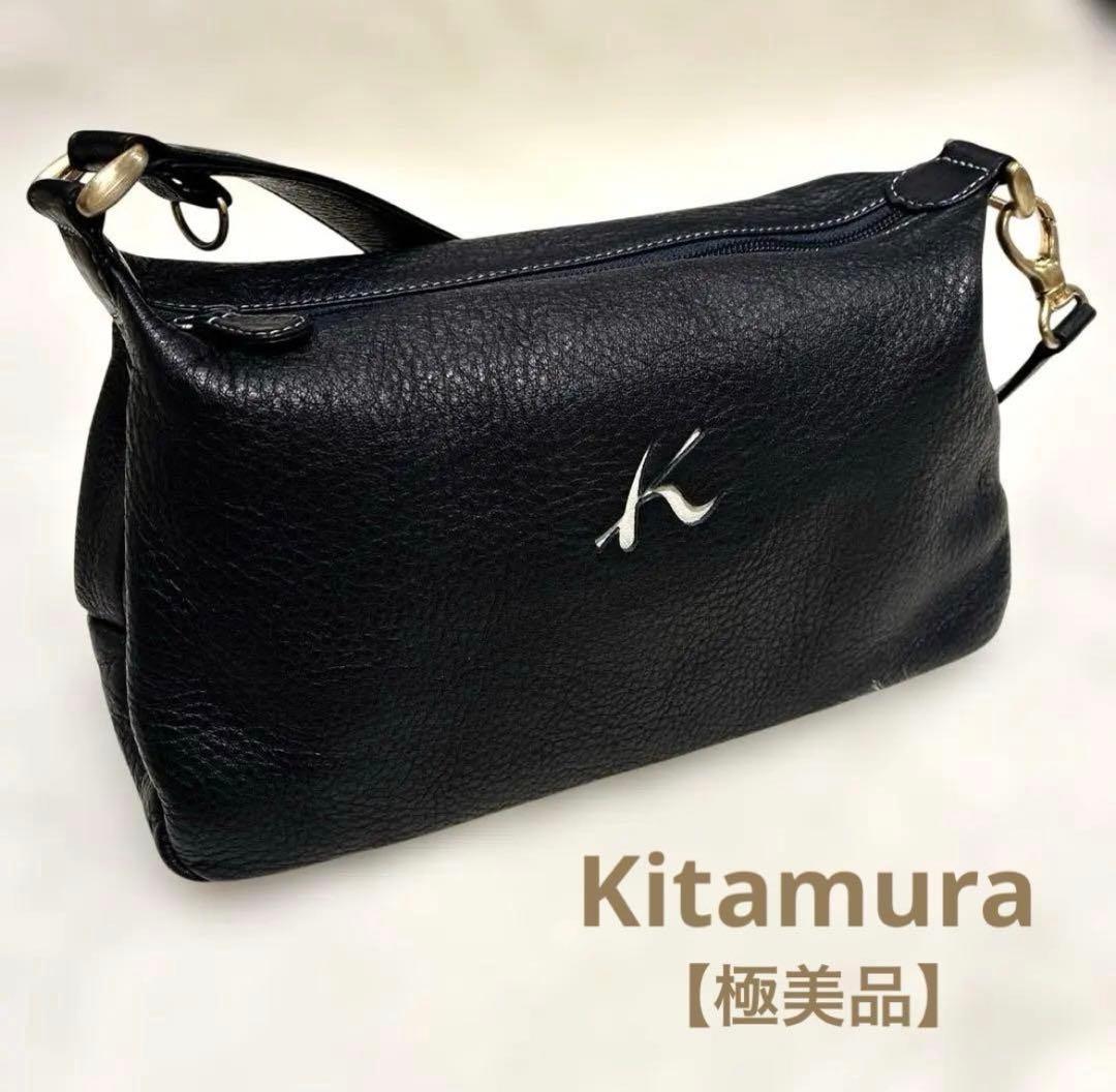極美品✨】キタムラ ワンショルダーバッグ Kロゴ刻印 シボ革 ゴールド