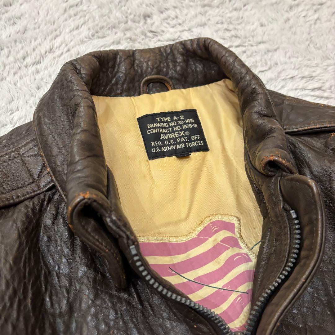 AVIREX A-2 フライトジャケット　ラムレザー　刺繍　短丈　90s M
