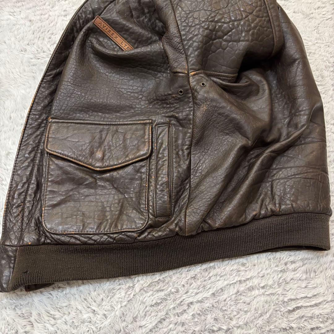 AVIREX A-2 フライトジャケット　ラムレザー　刺繍　短丈　90s M