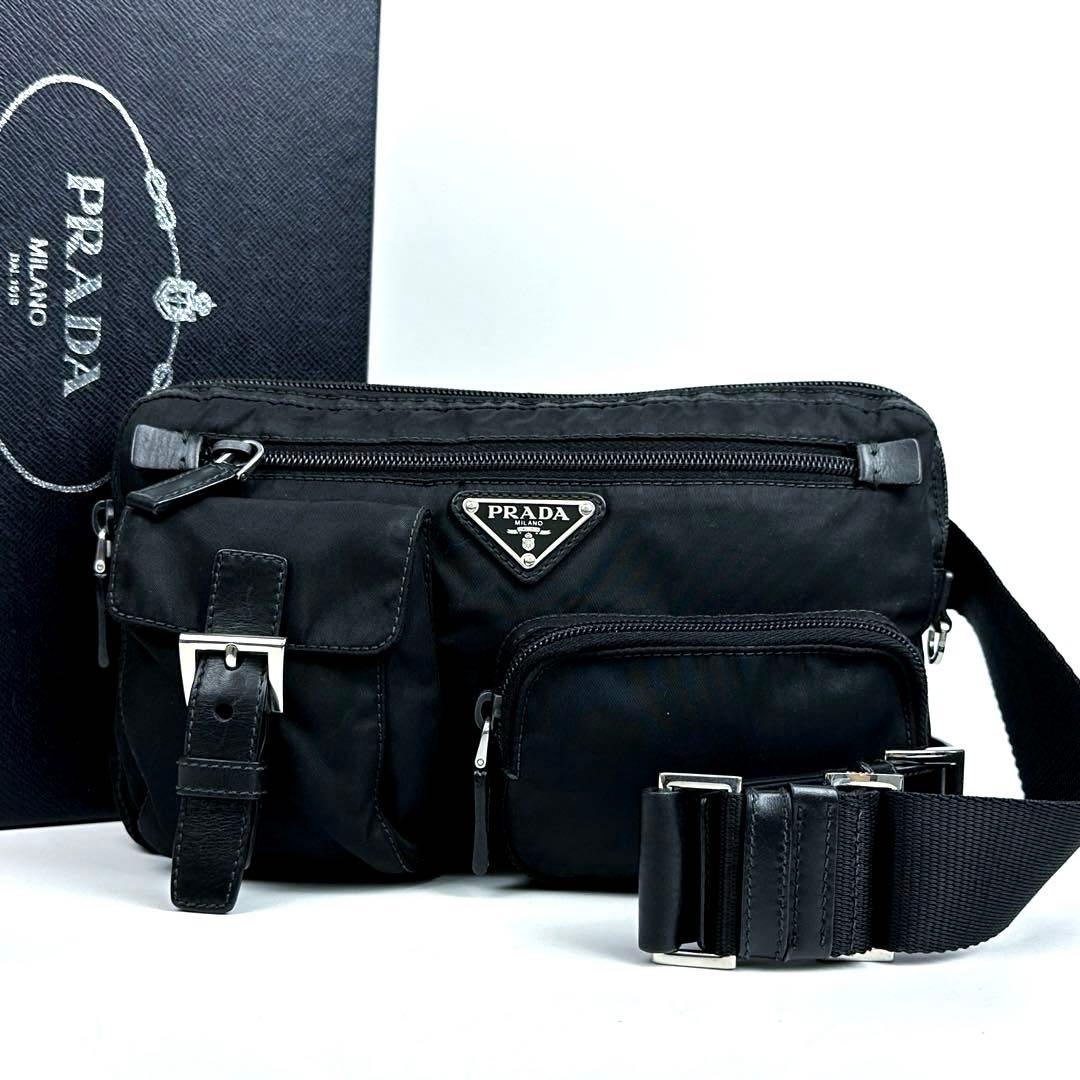 マーメイド★プラダ 三角ロゴ ボディバッグ シルバー金具 裏地総柄ナイロン