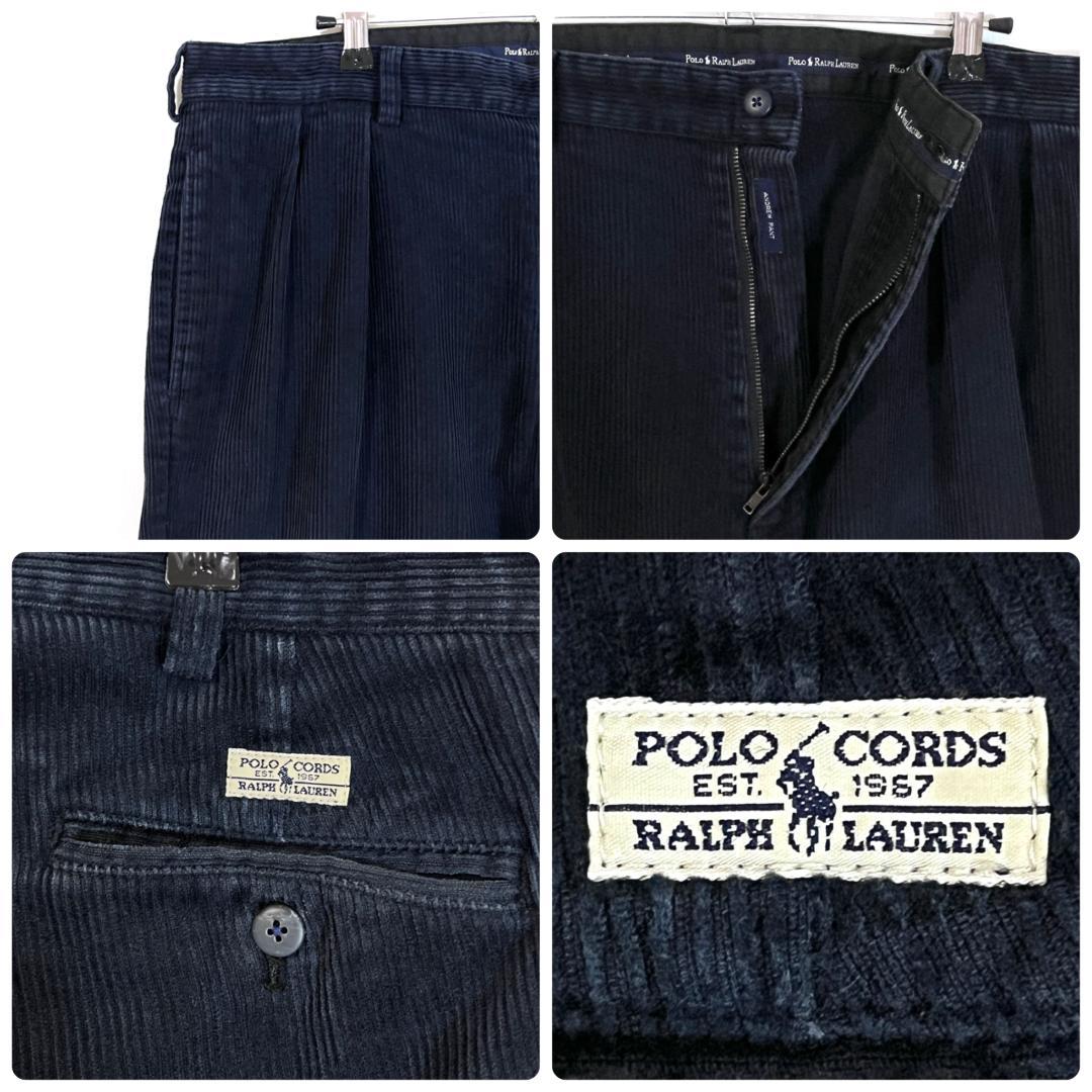 90s ポロラルフローレン 38x32 ANDREW 太畝コーデュロイパンツ 紺