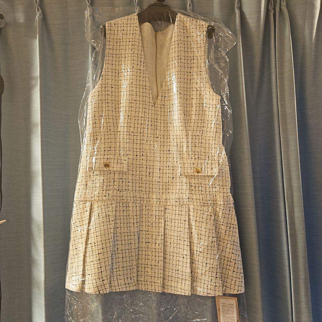 Apuweiser-riche2025冬最新ツイードプリーツジャンスカワンピーM