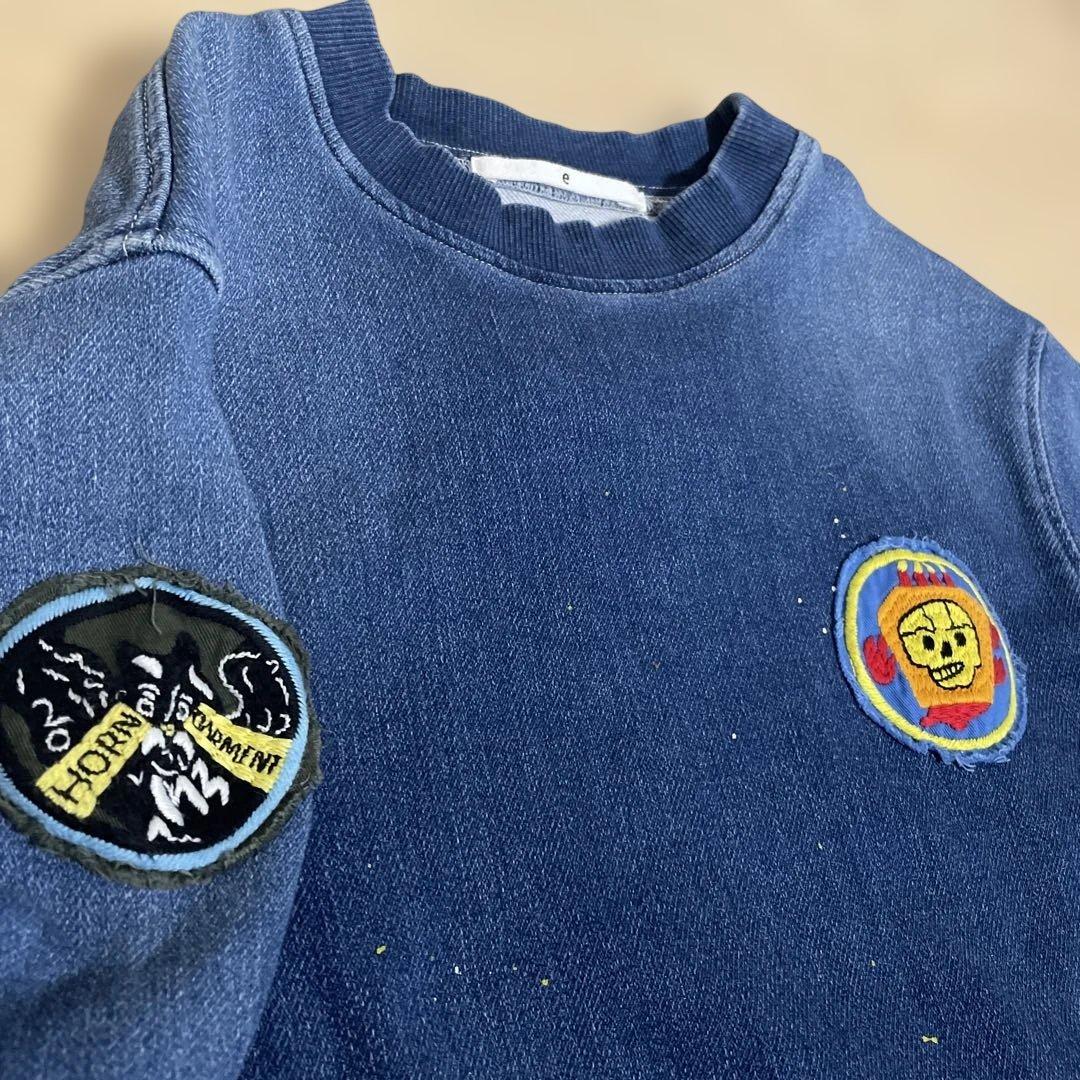 日本製　ホーンガーメント　ビンテージ加工カットデニムスウェット　セットアップ
