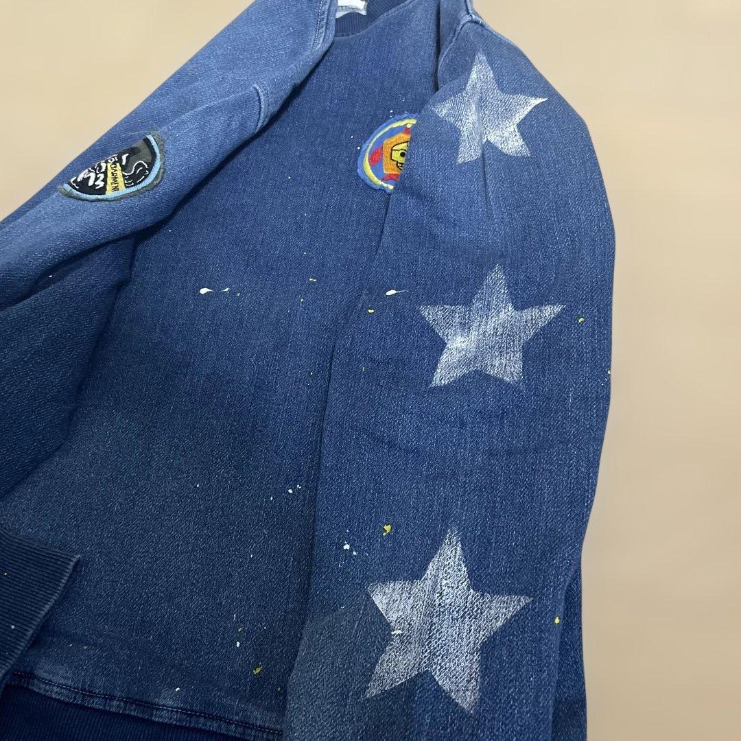 日本製　ホーンガーメント　ビンテージ加工カットデニムスウェット　セットアップ