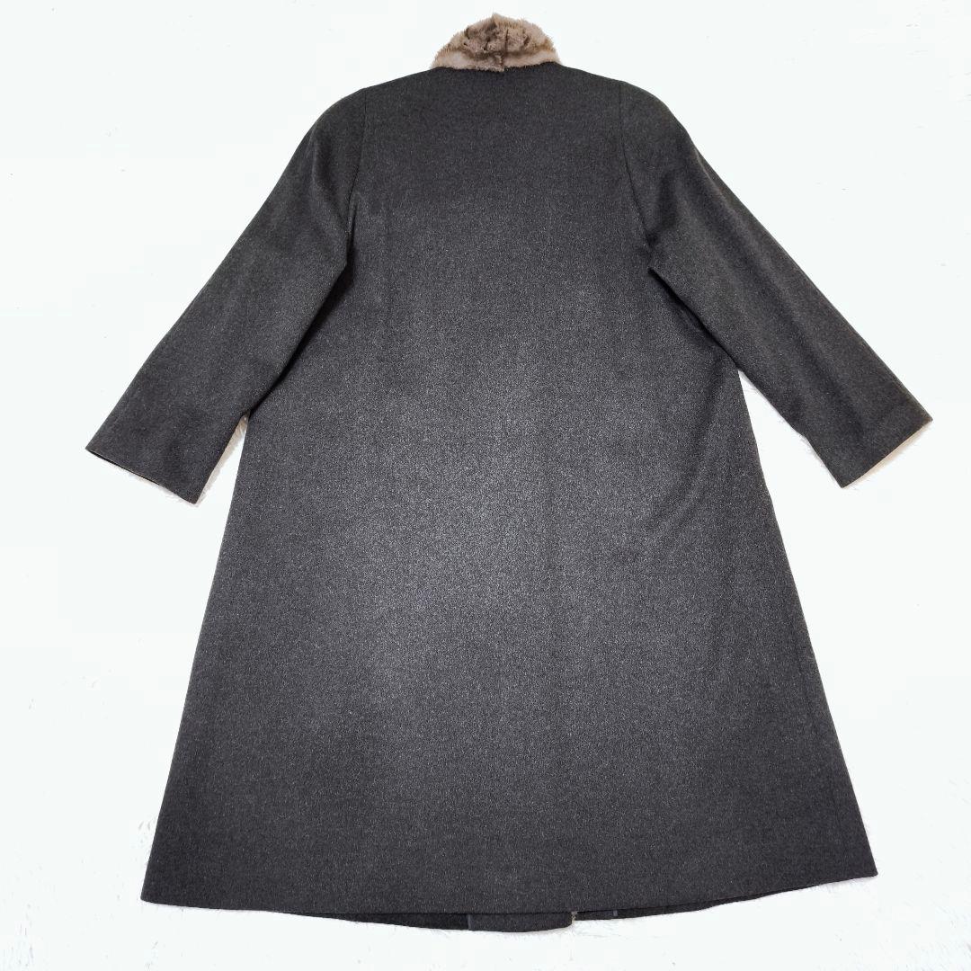 未使用級 カシミヤ100% ミンク毛皮 ロングコート 大きいサイズ グレー