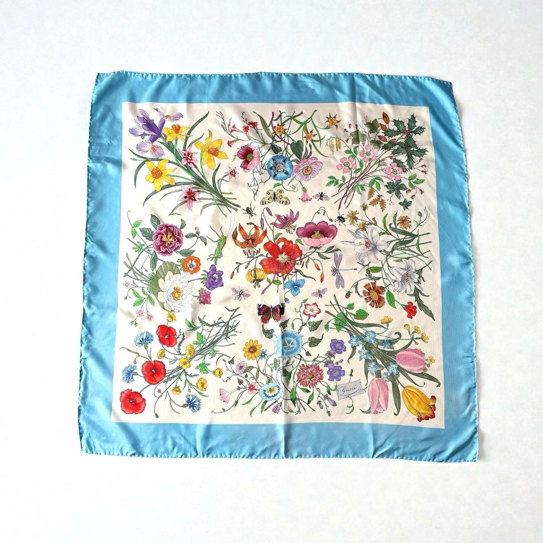 春夏 GUCCI 花と昆虫 大判 スカーフ ヴィンテージ フローラ イタリア製