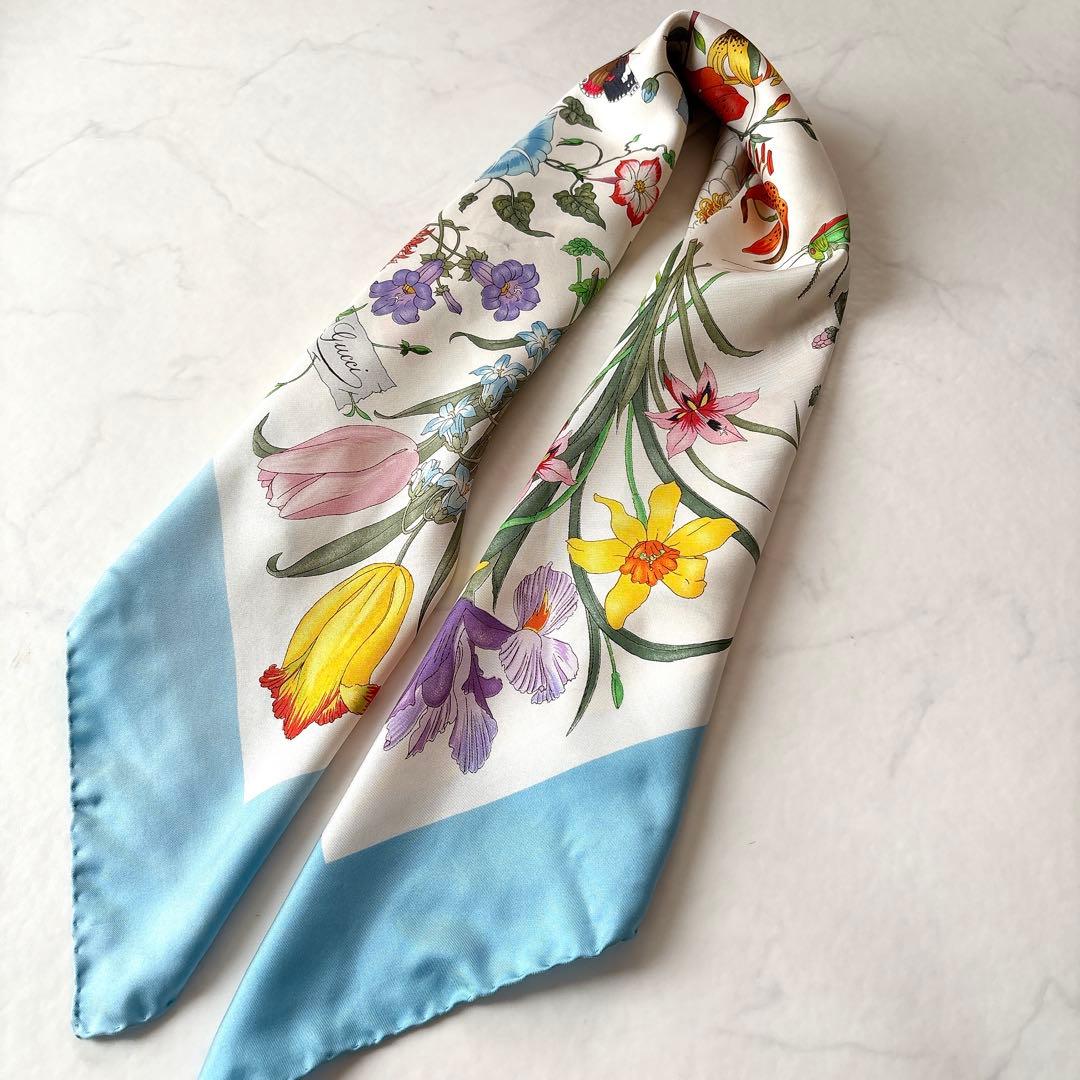 春夏 GUCCI 花と昆虫 大判 スカーフ ヴィンテージ フローラ イタリア製