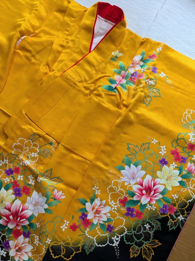 七五三 着物セット はこせこセット7歳子供用 花柄山吹レトロモダンフルセット