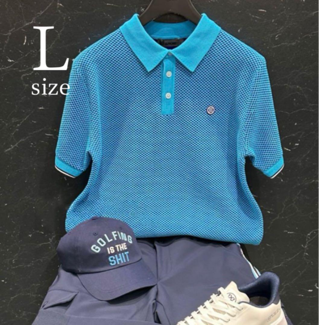 ジーフォア ゴルフ G/FORE Lサイズ ニットポロシャツ ブルー