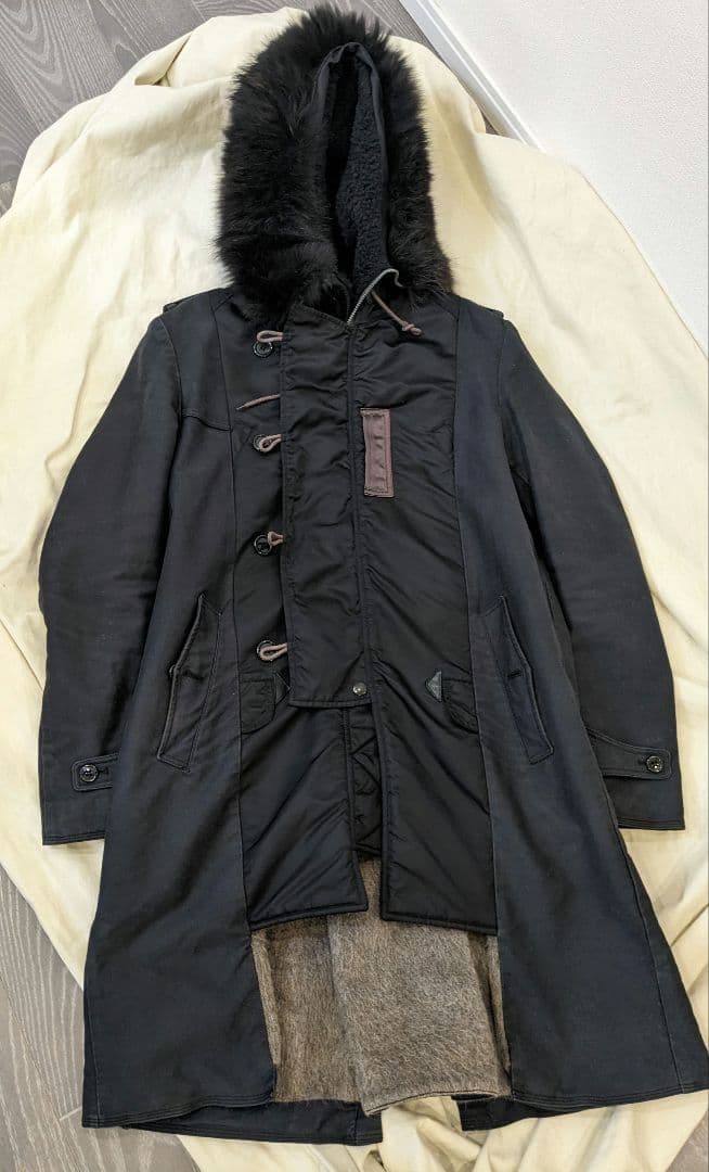 r*:様 ●黒【S】ミハラヤスヒロ　ドッキング　モディファイ　モッズコート