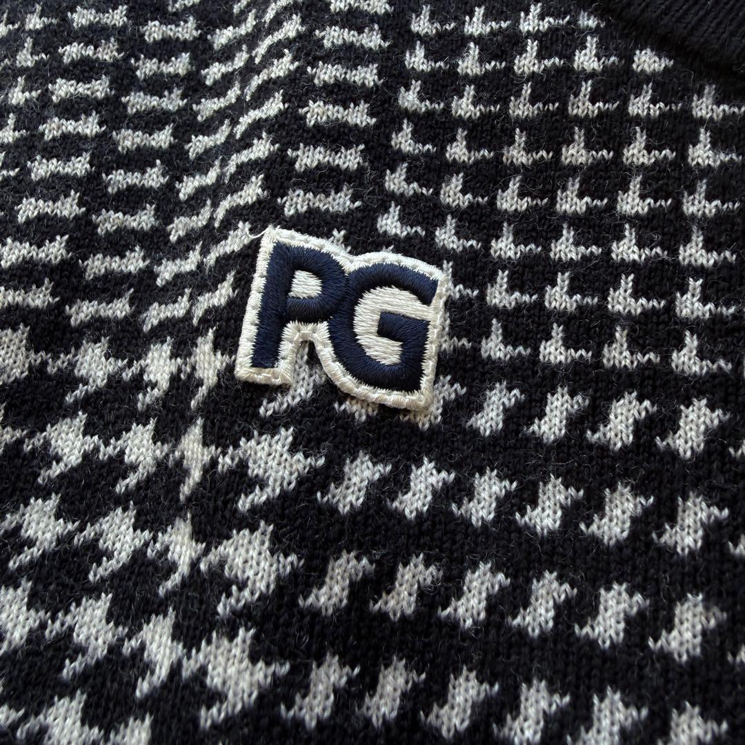 極美品 ウール100% パーリーゲイツ ニット M〜L相当 千鳥格子 黒