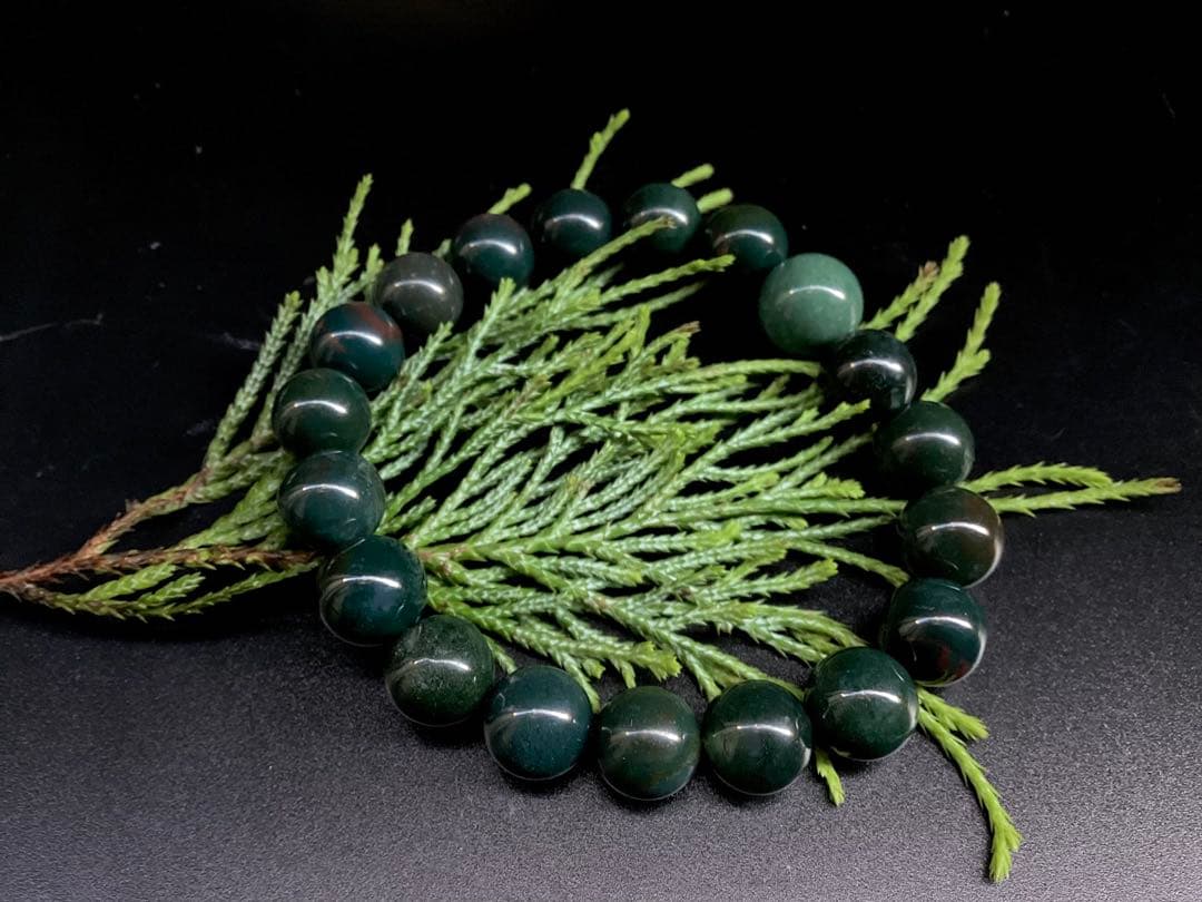 サックスブルー*出雲石ブレスレット 濃厚青緑 *希少色【碧玉】16cm 本物保証