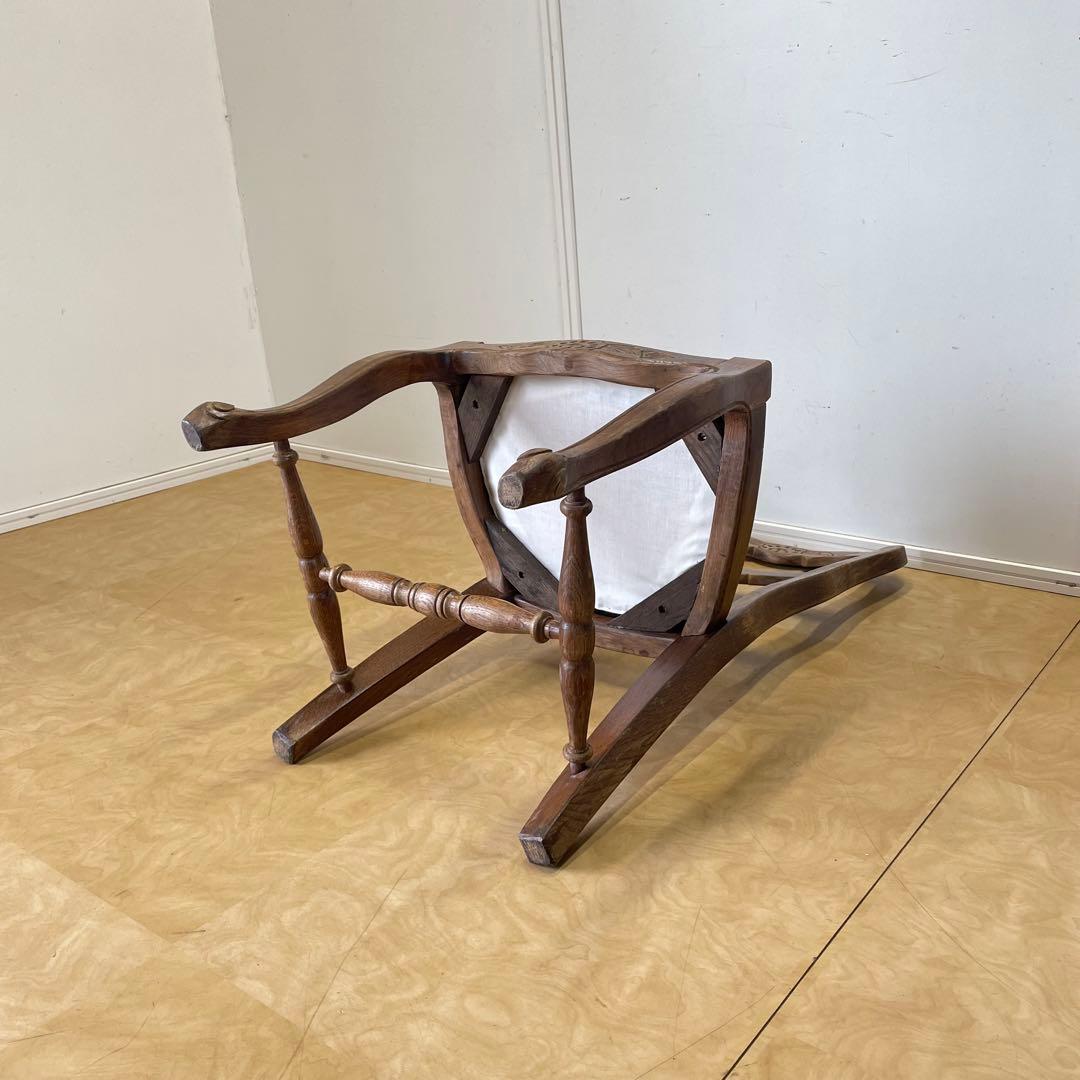 ルーマニア製 オーク材 猫脚チェア 本革 レザー 彫刻 椅子 イス