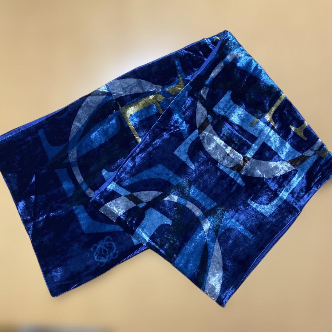 LOEWE ネイビー ベルベット風ストール　美品