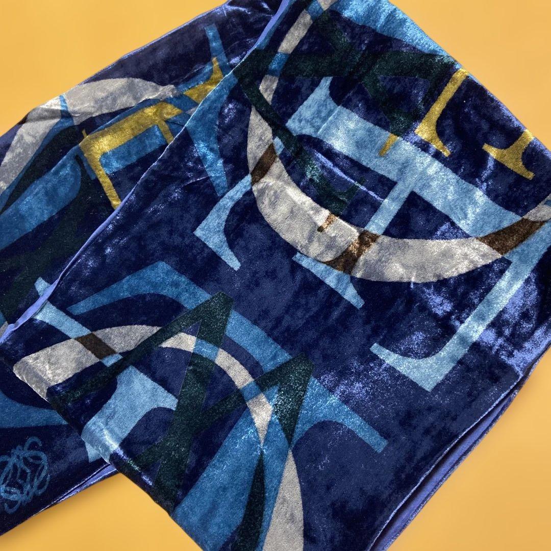 LOEWE ネイビー ベルベット風ストール　美品