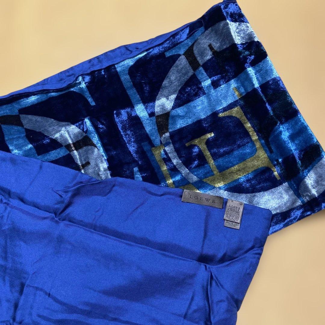 LOEWE ネイビー ベルベット風ストール　美品