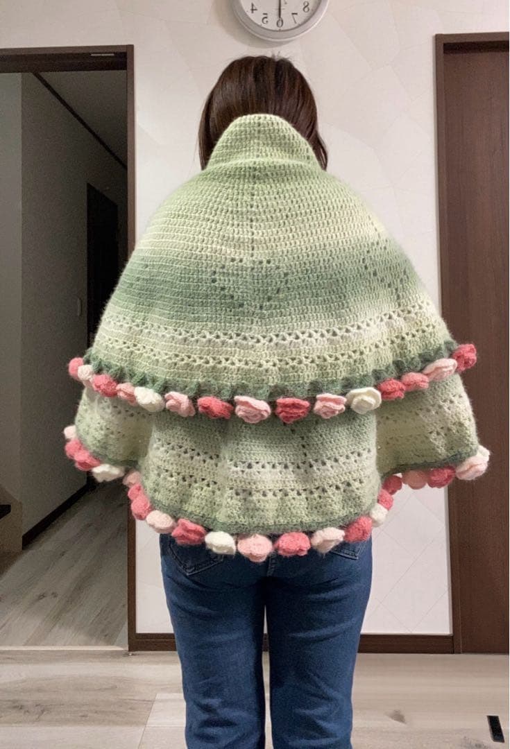 椿の花束ブランケット直径123cm，69本の大きな花ストール 椿の花束