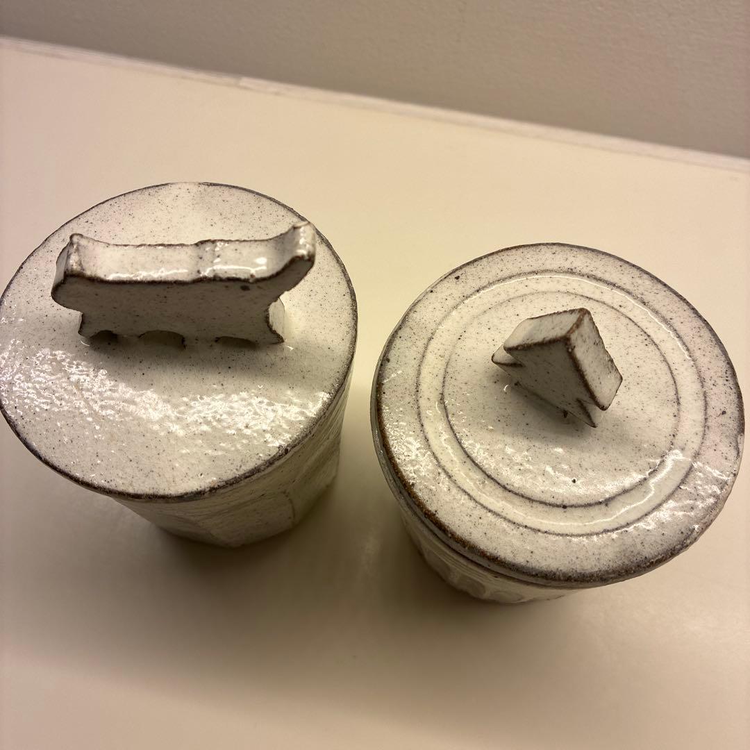 篠崎英夫　器　益子焼　蓋付き　猫　クリスマスツリー