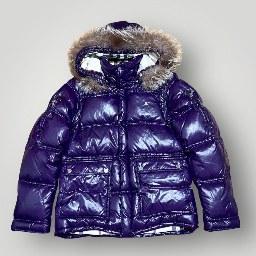 BURBERRY BLACK LABEL ファー付き ダウンジャケット パープル - メルカリ