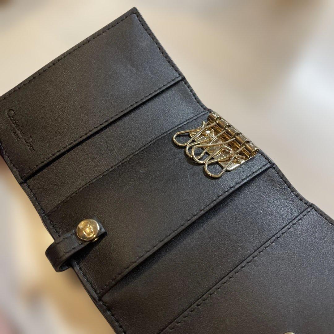 DIOR 【日本限定】キーケース カナージュラムスキン 黒 ゴールド