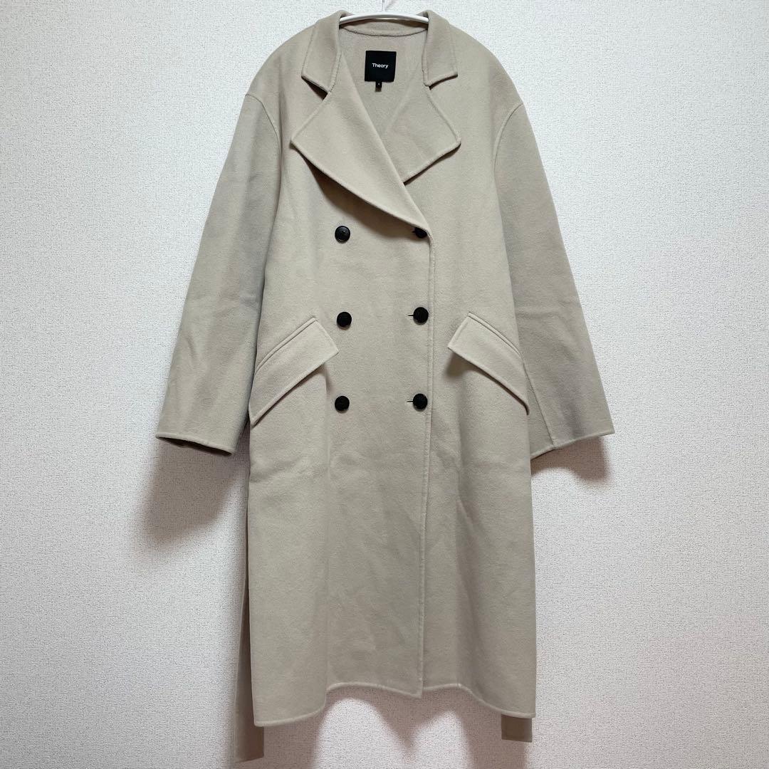セオリー　ロングコート　カシミヤ混　ダブルフェイス　ベルト付き　ベージュ