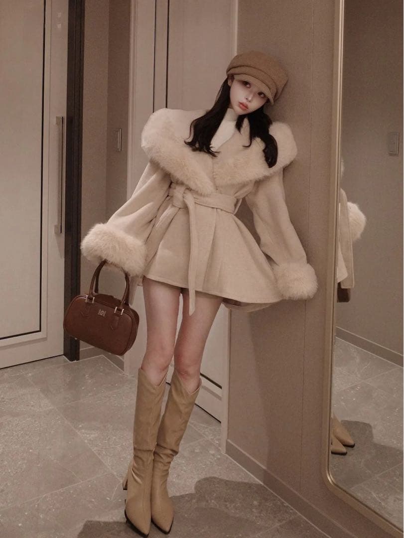 新品タグ付 ダーリッチ ウエストベルトプリンセスラインコート FL ベージュ