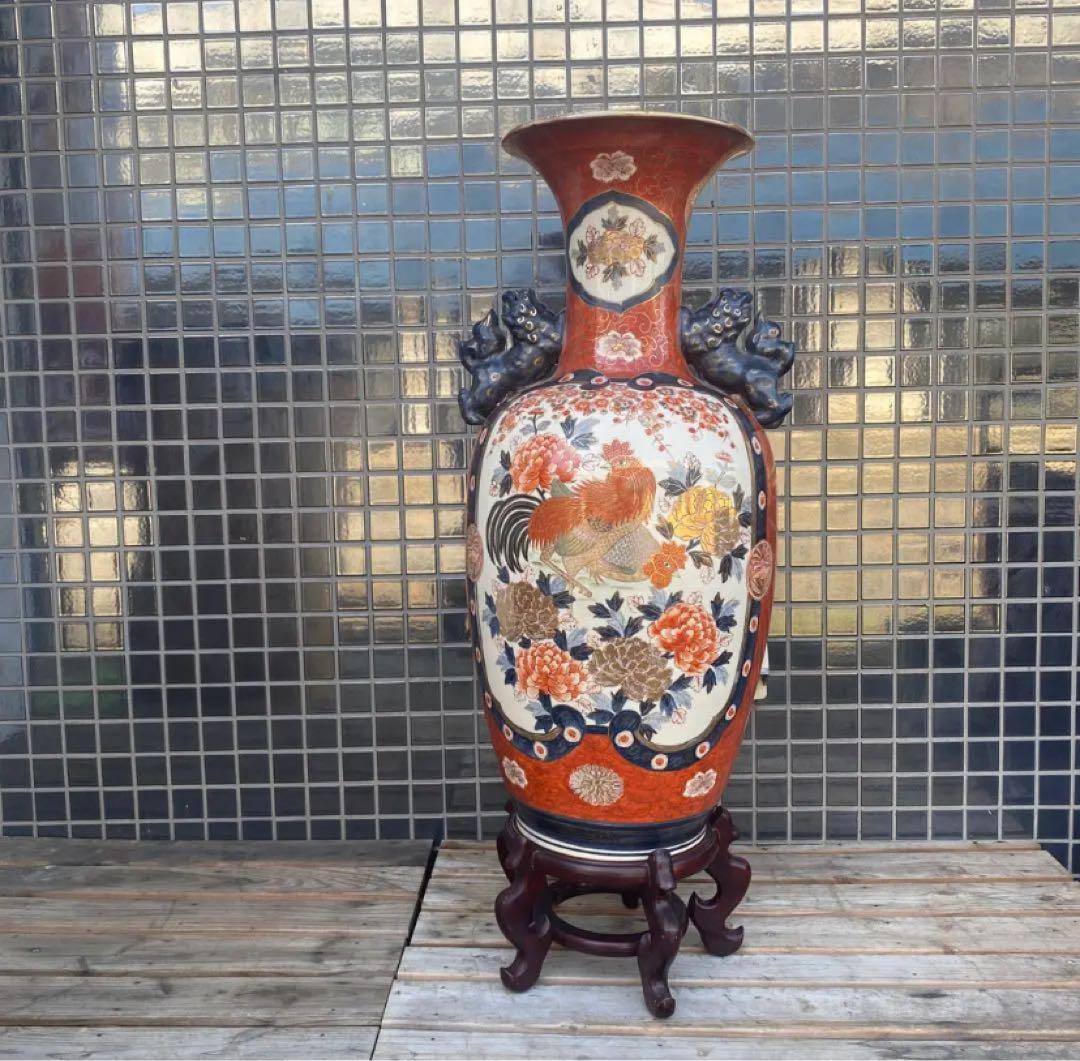 伊万里焼 大花瓶 壺 金襴手 花鳥文 骨董品 稀少 高さ76cm 狛犬 - メルカリ