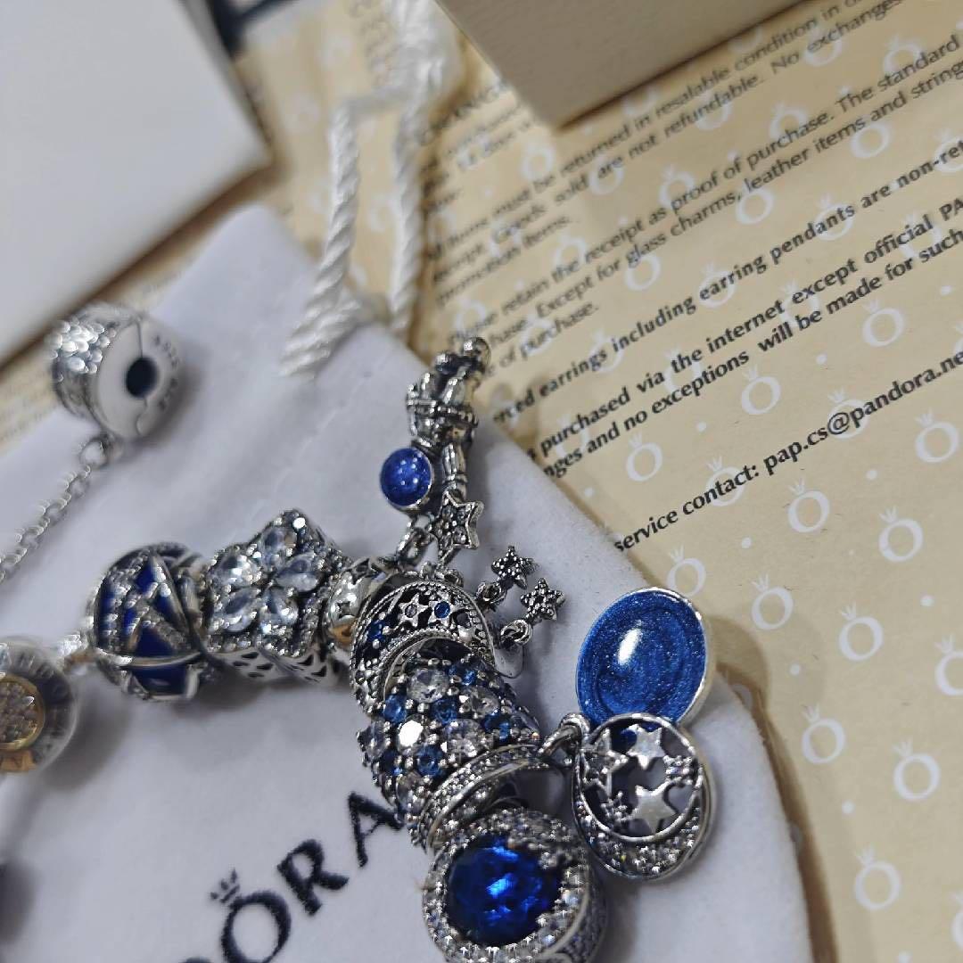 Pandora チャームブレスレット シルバー 青 S925 17#