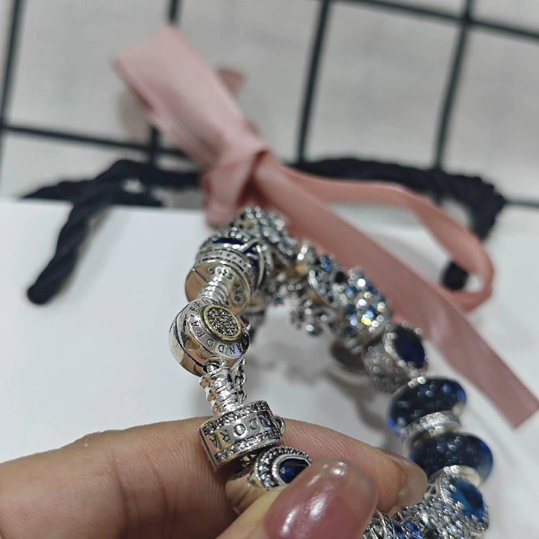 Pandora チャームブレスレット シルバー 青 S925 17#