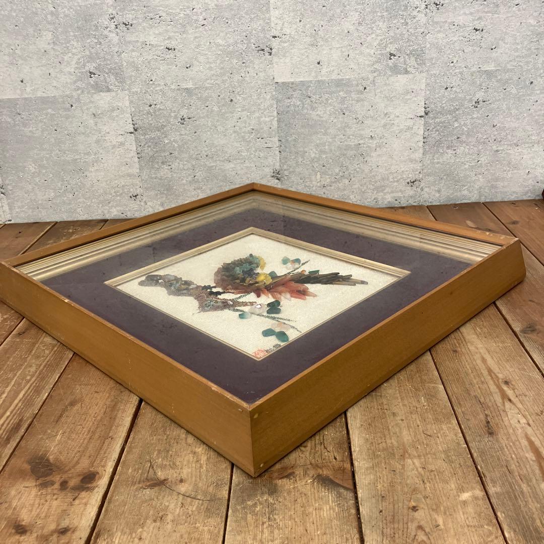 昭和レトロ 鳥 宝石画 貴石画 ストーンアート 絵画 美術 芸術 額縁 額装