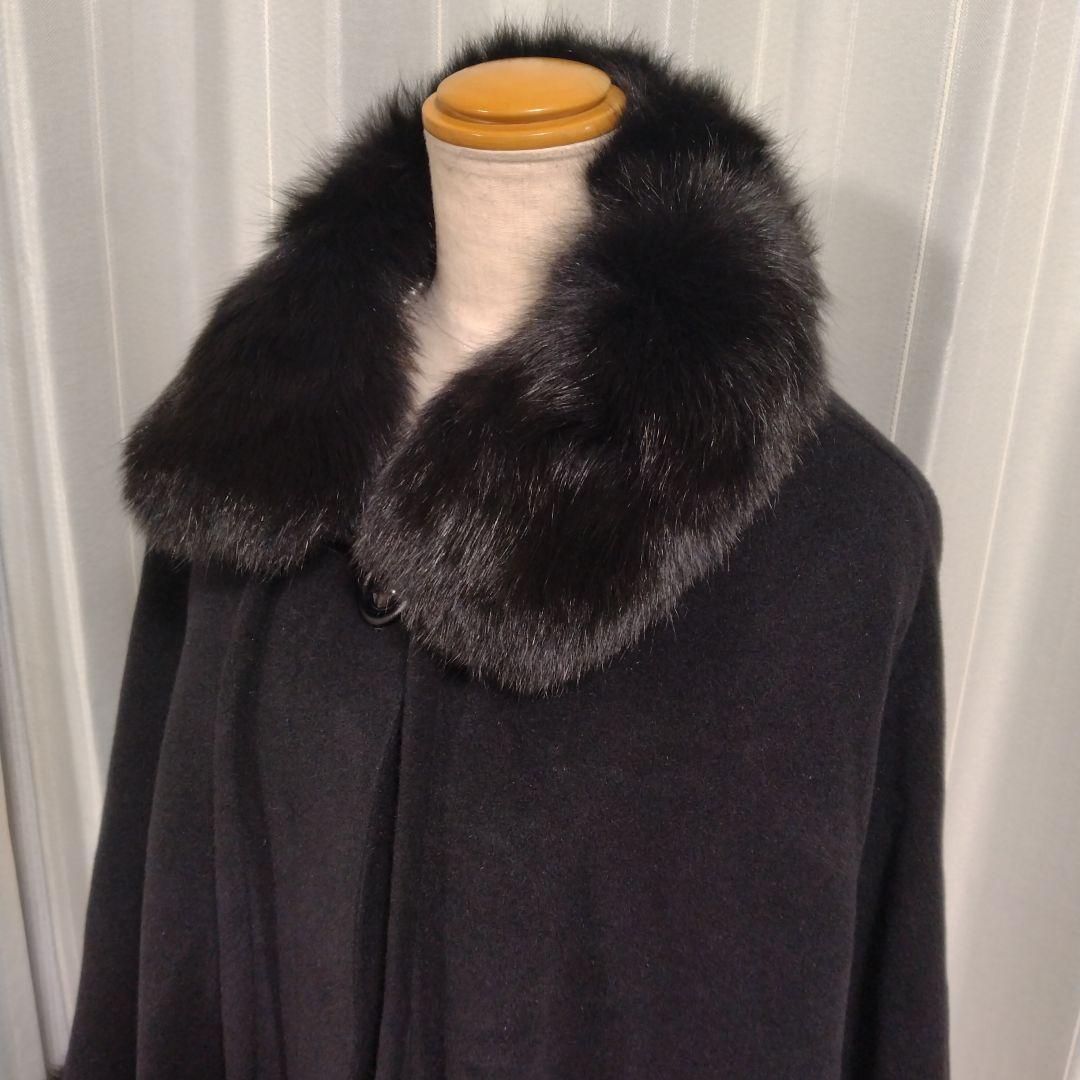 日本製✩ブルーフォックス✩アンゴラ＆ウール✩黒✩腕通し有✩マント✩ケープコート