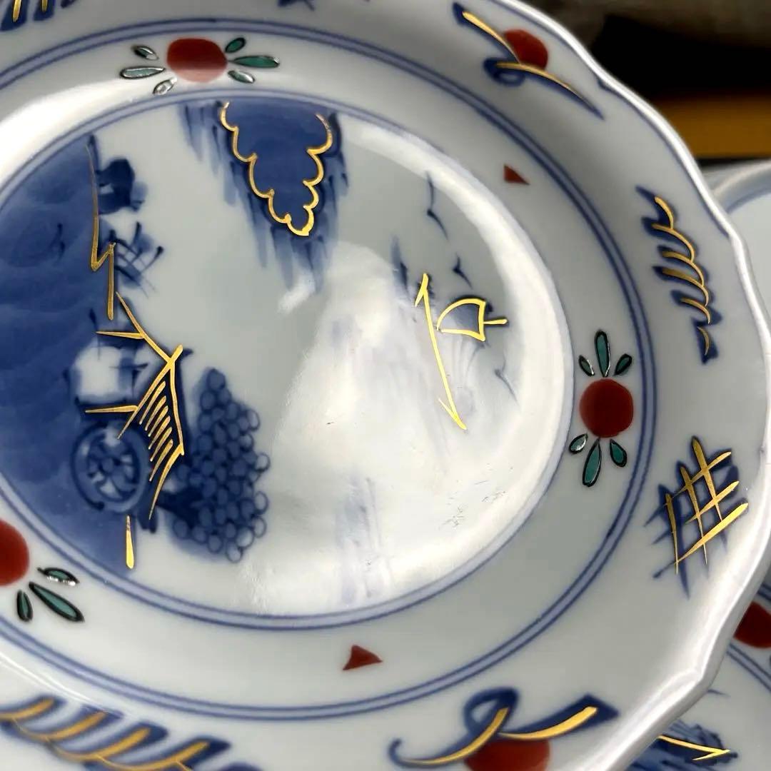 希少品】九谷焼 九谷清山造 染付 金彩 中皿 5客セット