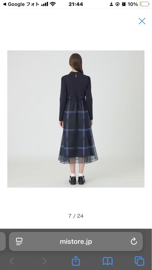 ブルーレーベルクレストブリッジネイビー 長袖 ひざ丈ワンピース38